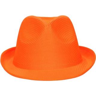 Trilby hoedje oranje polyester Hoedje/gleufhoed Voor Volwassenen - Gleufhoeden Partyhoeden Verkleed Hoedjes 8719538916869