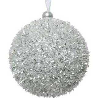 👉 Kerstbal zilveren kunststof zilver zilverkleurig 1x Glitter/sneeuwbal Kerstballen 8 Cm - Onbreekbare Kerstboomversiering 8719538930209