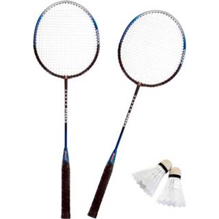 👉 Badmintonset blauw zilver Zilver/blauw Met Rackets Shuttles En Opbergtas 66 Cm - Voordelige Badminton Set 8720147896305