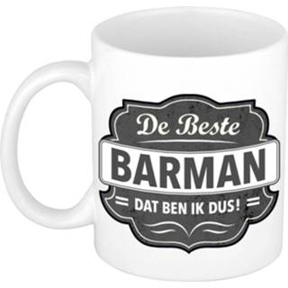 👉 Koffiemok wit grijs keramiek De Beste Barman Cadeau / Theebeker Met Embleem - 300 Ml Cadeaumok Bartender 8720276161466