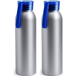 👉 Drinkfles blauwe aluminium blauw 2x Drinkfles/waterfles Met Dop 650 Ml - Sportfles Sportbidon 8720147850673