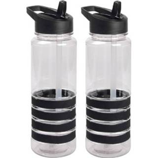👉 Transparant zwart 2x Transparant/zwart drinkflessen/waterflessen 750 ml