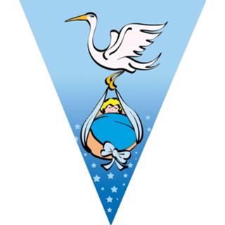 Vlaggenlijn blauw kunststof jongens Geboorte Feest / Slinger Met Ooievaar 5 Meter - Jongen Geboren Feestartikelen/versiering 8718758335085
