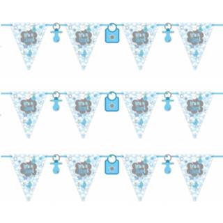 👉 Vlaggenlijn papier blauw jongens 3x Stuks Vlaggenlijnen Geboorte Jongen Thema 6 Meter - Feestartikelen/versieringen 8720276128414