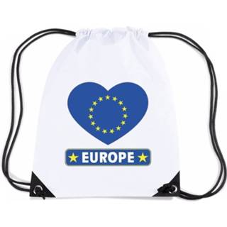 👉 Rugzak wit nylon Europa Rijgkoord Rugzak/ Sporttas Met Europese Vlag In Hart 8719538511651