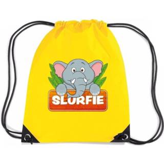 👉 Rugtas geel nylon kinderen Slurfie De Olifant Rijgkoord / Gymtas - 11 Liter Voor 8719538526549