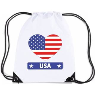 👉 Rugzak wit nylon Amerika Usa Rijgkoord Rugzak/ Sporttas Met Amerikaanse Vlag In Hart 8719538511538