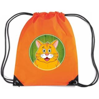 👉 Rugtas rode oranje nylon kinderen Kat / Poes Rijgkoord Gymtas - 11 Liter Voor 8719538527393