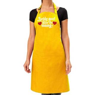 👉 Keukenschort geel polyester vrouwen Liefde Gaat Door De Maag Dames - Moederdag Bbq Schort 8720147074857