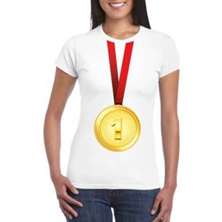 👉 Gouden medaille wit synthetisch vrouwen Kampioen Shirt Dames - Winnaar Nr 1 2xl 8719538943698