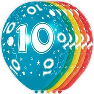 👉 Heliumballon multikleur 5x Stuks Gekleurde 10 Jaar Thema Versiering Heliumballonnen 30 Cm - Feestartikelen/versiering 8719538798410
