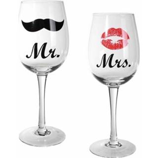 👉 Wijnglas glas multikleur Mr & Mrs Wijnglazen 22,5 Cm 4029811326631