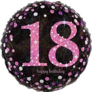 👉 Folieballon zwart roze Amscan Happy 18 Birthday 45 Cm Helium Zwart/roze 26635337830