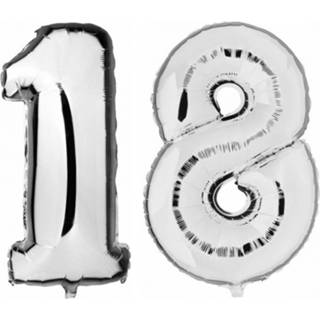👉 Folieballon zilveren zilverkleurig 18 Jaar Folie Ballonnen 88 Cm Leeftijd/cijfer - Leeftijdsartikelen 18e Verjaardag Versiering Heliumballonnen 8720147379822