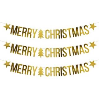 👉 Vlaggenlijn karton goudkleurig 3x Merry Christmas Knutsel Kerst Vlaggenlijnen 150 Cm - Kerstversiering Decoratie 8720147575002