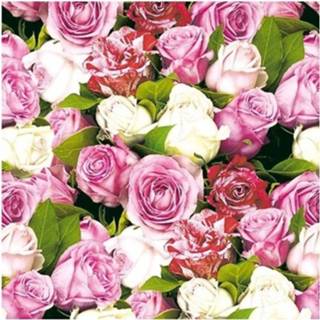 👉 Servet papier multikleur 40x Rozen/bloemen Voorjaar Servetten 33 X Cm - Papieren 3-laags 8719538977150