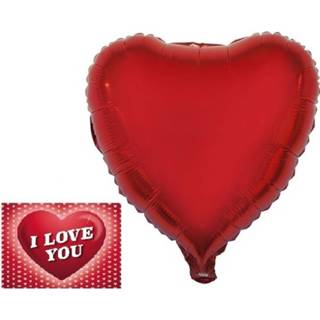 👉 Rood kunststof Helium ballon hart 46 cm met valentijnskaart