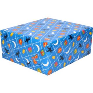 👉 Inpakpapier active XL multi papier Inpakpapier/cadeaupapier Sinterklaas print blauw 2,5 x 0,7 meter 70 gram luxe kwaliteit