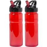 👉 Drinkfles rode kunststof rood 2x Drinkfles/waterfles Met Schroefdop 650 Ml - Sportfles Bpa-vrij 8720147711332
