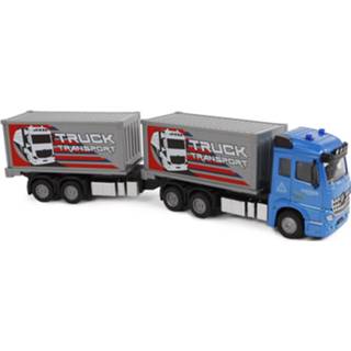 👉 Aanhanger blauw grijs staal 2-play Vrachtwagen Met Pull-back 29 Cm Blauw/grijs 8713219374214