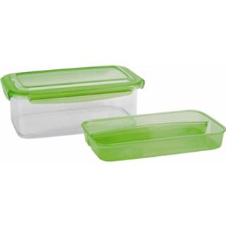 👉 Lunchbox groen kunststof Met (Bestek) Bakje - 1,9l 24 X 15,2 8,8 Cm Voedselbewaar Trommel/broodtrommel 8720147843620