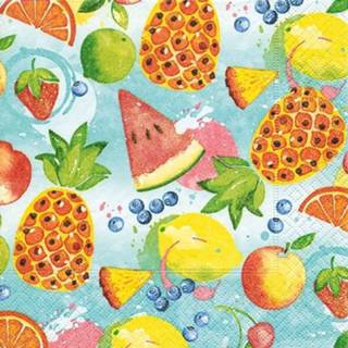 👉 Tropisch fruit papieren papier multikleur 20x Fruit/zomer Thema Servetten 33 X Cm - Wegwerpservetten 3-laags 8720147017625
