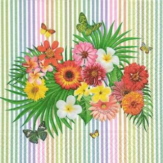 👉 Servet papieren papier multikleur 20x Tropische Bloemen Met Vlinders Zomer Servetten 33 X Cm - Wegwerpservetten 3-laags 8720147017601