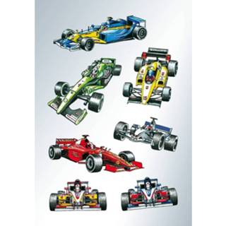 👉 Kindersticker papier multikleur kinderen 21x Raceauto/formule 1 Stickers - Kinderstickers Stickervellen Knutselspullen 8719538952904