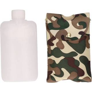 Heupfles plastic kunststof zilverkleurig Heupflesje In Camouflage Hoes/tas 350 Ml - Heupflesjes/heupflacons/drankflacons 8719538988491