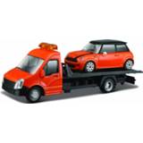 👉 Oranje kunststof Bburago Mini Cooper S Met Flatbed Transporter 1:43 8719247406200