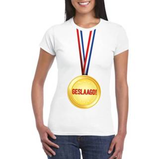 👉 Shirt wit synthetisch XS vrouwen Geslaagd T-shirt Met Medaille Dames 8719538934535