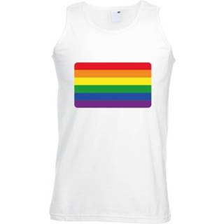 👉 Singlet wit synthetisch m mannen Gay Pride Shirt/ Tanktop Met Regenboog Vlag Heren 8719538552586