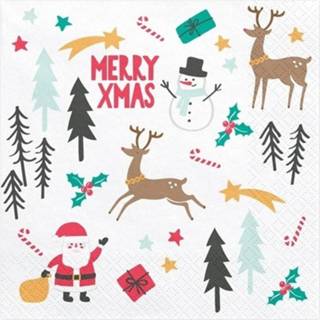 👉 Kerstservet papier wit 40x Merry X-mas Kerst Servetten 33 Cm - Kerstservetten 8720147581393