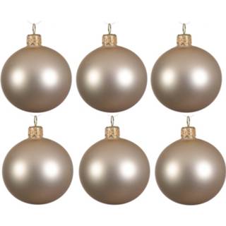 👉 Kerstbal parel glas crème 6x Licht Parel/champagne Glazen Kerstballen 6 Cm - Mat/matte Kerstboomversiering 8719538909281