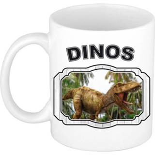 👉 Dinosaurus keramiek wit Dieren Liefhebber Brullende T-rex Mok 300 Ml - Kerramiek Cadeau Beker / Dinosaurussen 8720276851541