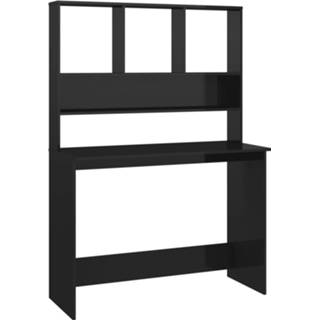 👉 Bureau zwart steigerhout Vidaxl Met Schappen 110x45x157 Cm Spaanplaat Hoogglans 8719883675558
