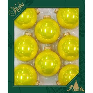👉 Kerstbal gele geel glans glas 8x Full Sun Neon Glazen Kerstballen 7 Cm Kerstboomversiering - Kerstversiering/kerstdecoratie 8720147933130