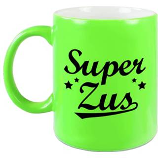 👉 Beker groen keramiek Super Zus Tekst Mok - Neon Familie Cadeau / 330 Ml Verjaardag Bedankt 8720276820738