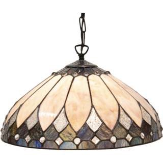 👉 Hanglamp glas metaal GeenKleur Clayre & Eef tiffany - Ø 40 cm e27/max 1*60w meerkleurig in lood art deco lumilamp 5LL-5986 8717459690776