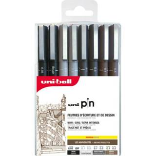 👉 Fineliner grijs zwart One Size GeenKleur Uni-ball Uni Pin 8 Set Sepia 3296280039541