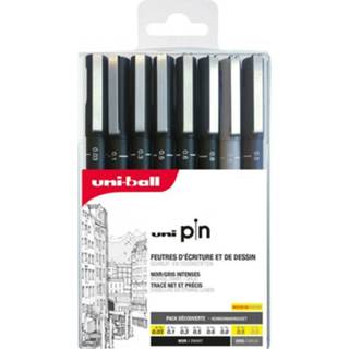👉 Fineliner grijs zwart One Size GeenKleur Uni-ball Uni Pin 8 Set 3296280039534