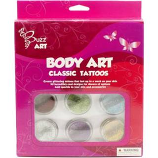 👉 One Size GeenKleur Buzz Glittertattoos Classic 6 kleuren glitter met designs 5060376770025