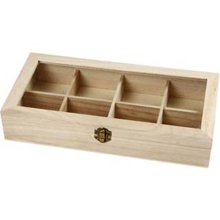 👉 Houten hout naturel Creotime Doos met Glazen Deksel 32x16x6 cm 5707167088975