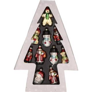 👉 10x Kersthangers kerstfiguurtjes van glas 8 cm - Kerstdecoratie/kerstversiering - Kerstmannen/sneeuwpoppen/beer/notenkraker kerstballen