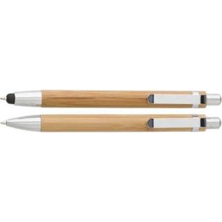 👉 Pennenset bamboe One Size bruin in doosje 2-delig - balpen en vulpotlood Kantoor/bureau benodigdheden 8720147411058