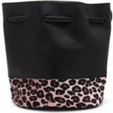 👉 Zwart/roze luipaardprint schoudertasje/bucket bag 30 cm voor meisjes/dames - Festival/uitgaans tasjes