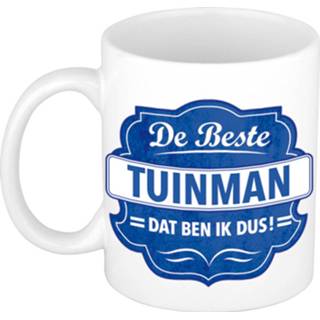 👉 Koffiemok wit blauw keramiek One Size De beste tuinman cadeau / theebeker met embleem - 300 ml cadeaumok hovenier tuinier 8720276160872