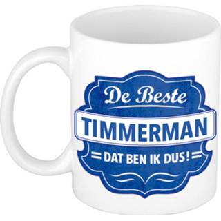 👉 Beker wit blauw volwassenen De beste timmerman dat ben ik cadeau mok / met embleem 300 ml