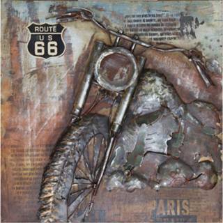 👉 Motorfiet Schilderij - Metaalschilderij Motorfiets route 66, 100x100cm 8720094063621