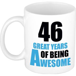 👉 Beker wit blauw 46 great years of being awesome cadeau mok / en